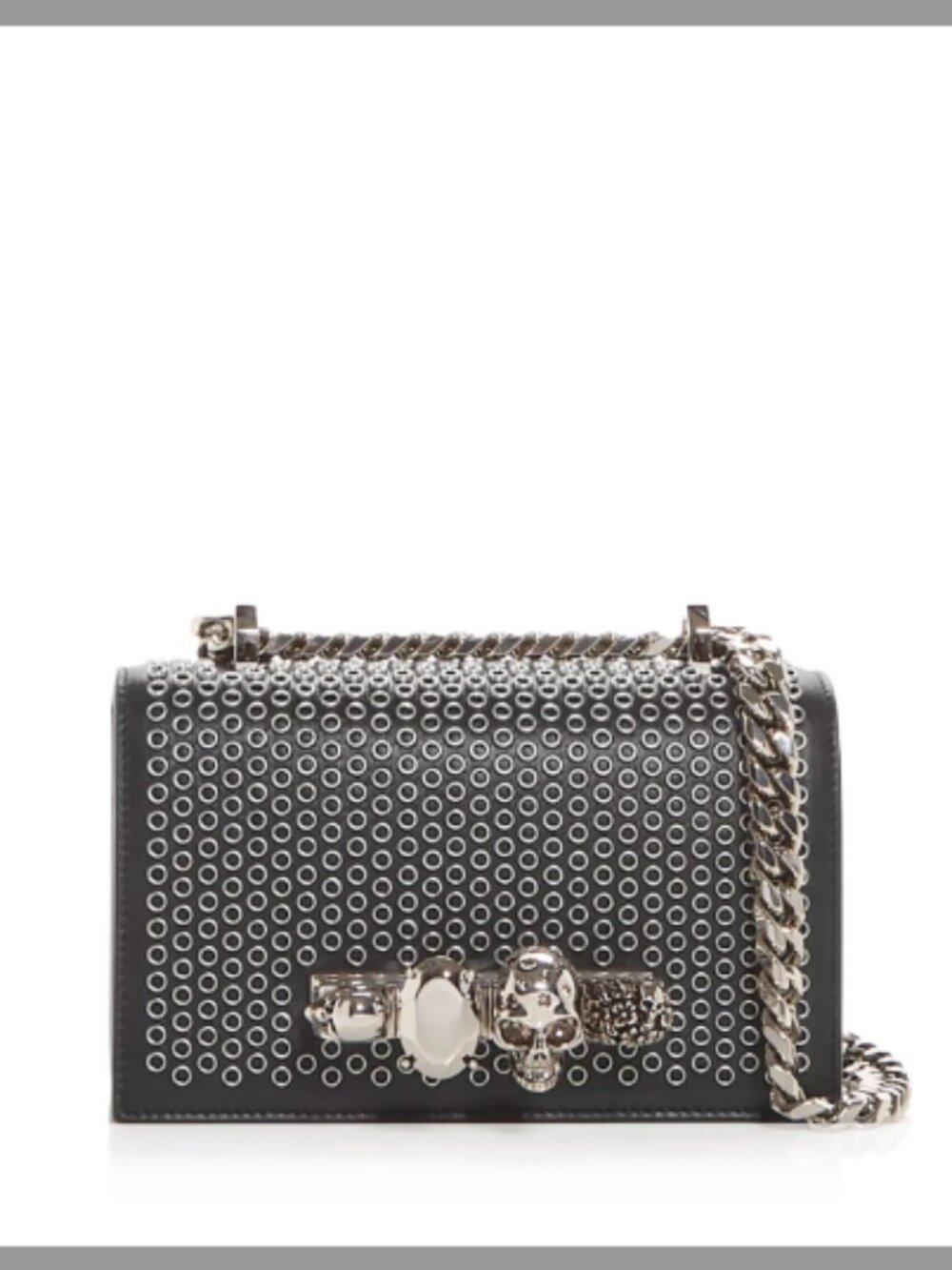 McQueen Eyelet Embellished Mini Satchel Leather Shoulder Bag (ORIG. $2790) BLACK